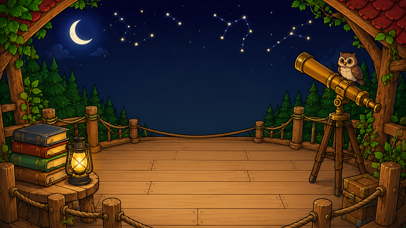 An otter looking up at a starry night sky through a telescope